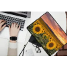 Zonnebloemen - Heuvellandschap - Geel laptophoes neopreen klein -bureau