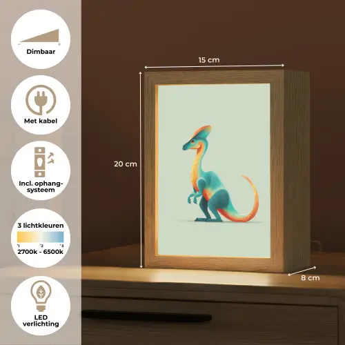 Staart - Dino - Minimalistisch - Blauw Light Box met kabel klein -USP_NL