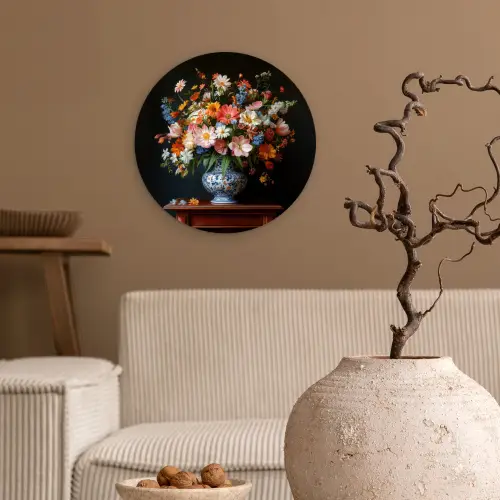 Boeket - Roze - Bloemen - Vaas Wandcirkel kunststof plaat 5mm dik klein -sfeer1
