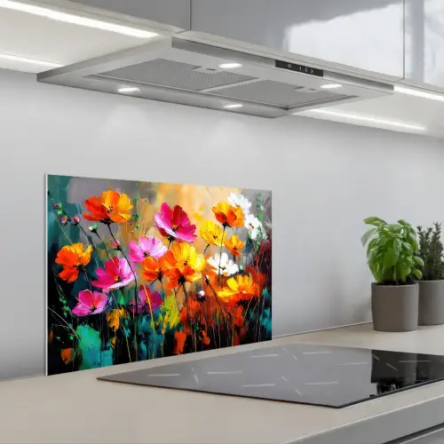 Felgekleurd - Bloemblaadjes - Abstract keuken achterwand spatscherm klein -3d_schuin