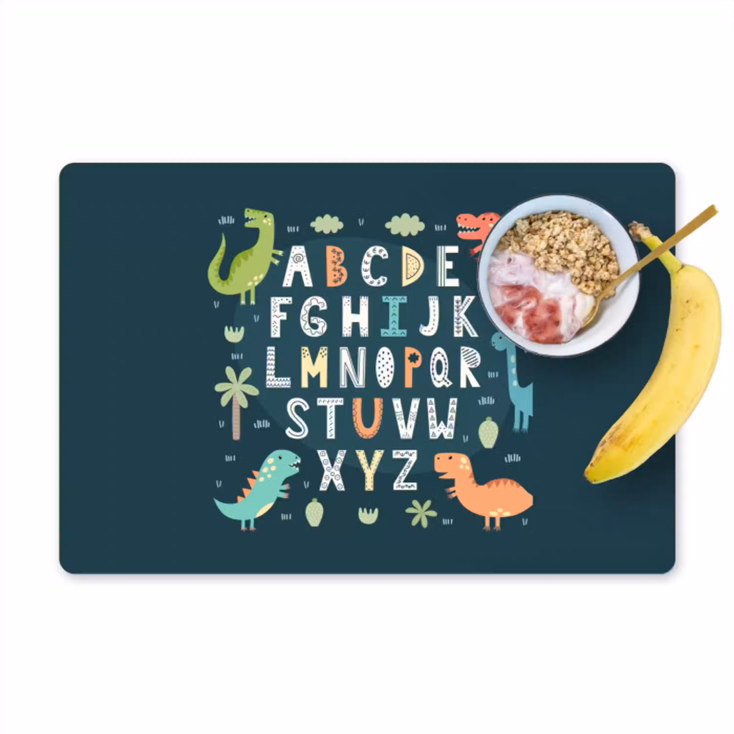 Illustratie alfabet en dinosaurussen Placemat vinyl groot -zzzproduct_Kitchenyeah-website