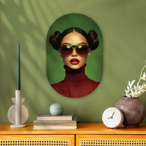 Vrouw - Groen - Bril - Aesthetic - Modern Wandcirkel Ovaal Forex klein -sfeer2