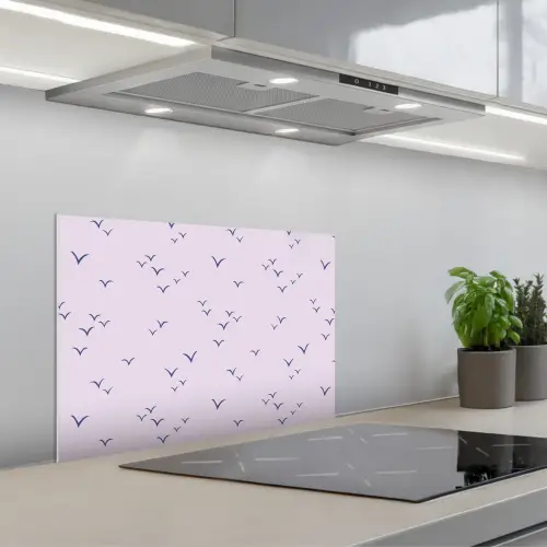 Lila - Vogels - Blauw keuken achterwand spatscherm klein 900 -3d_schuin