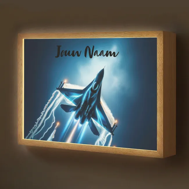 Lightbox - Wandlamp kinderkamer met naam - Straaljager - Blauw - Jongens