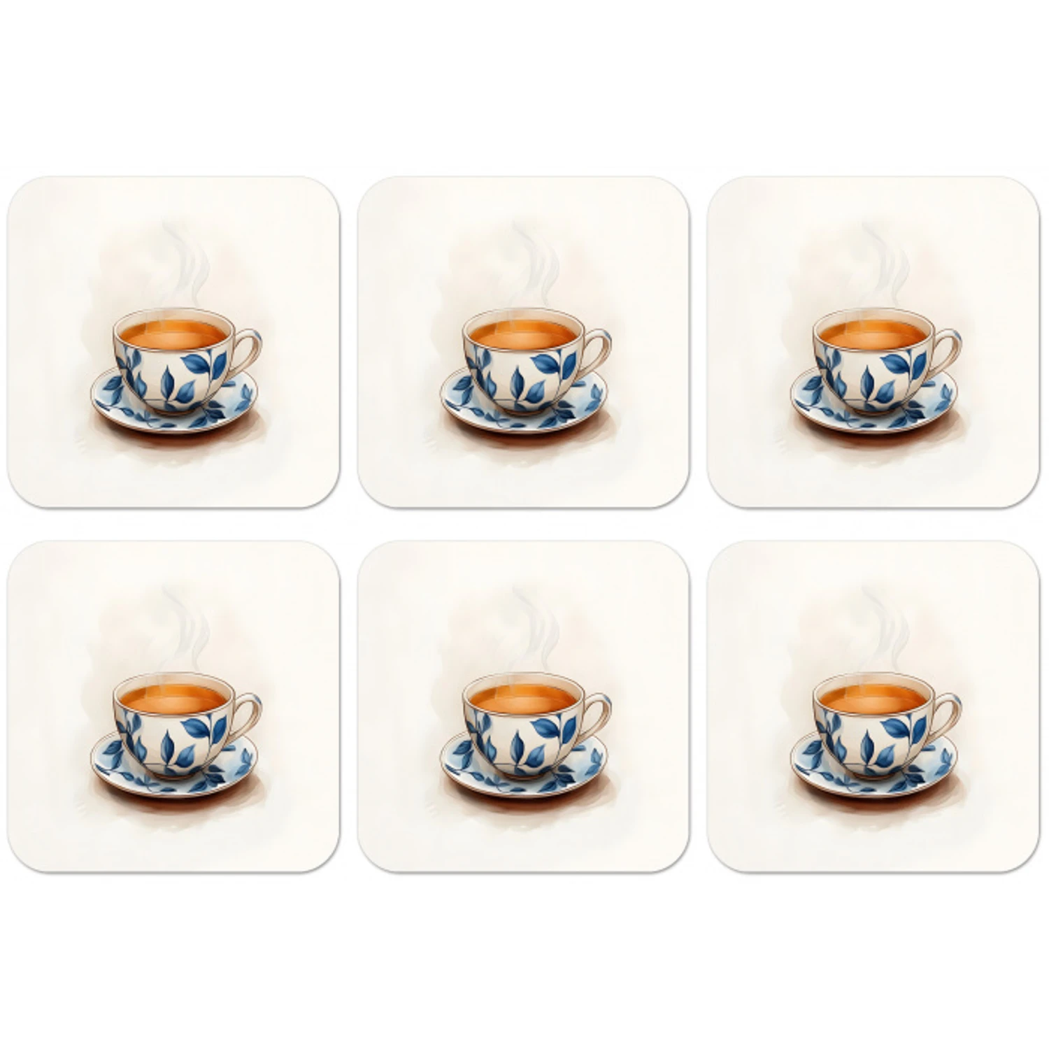 Theekop - Bladeren - Blauw onderzetter kurk middel -zkaufland3dotto