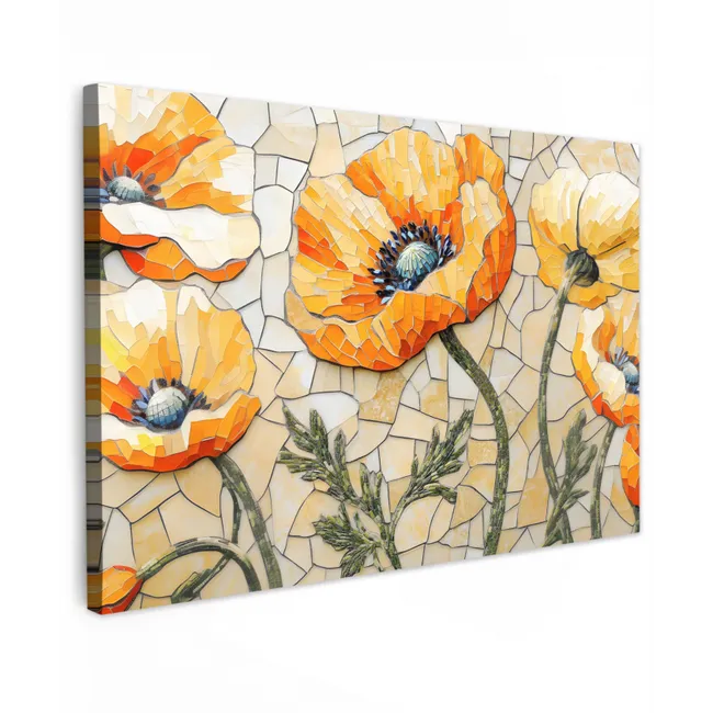 Klaprozen - Oranje - Mozaïek - Bladeren canvas 2cm klein -z3d