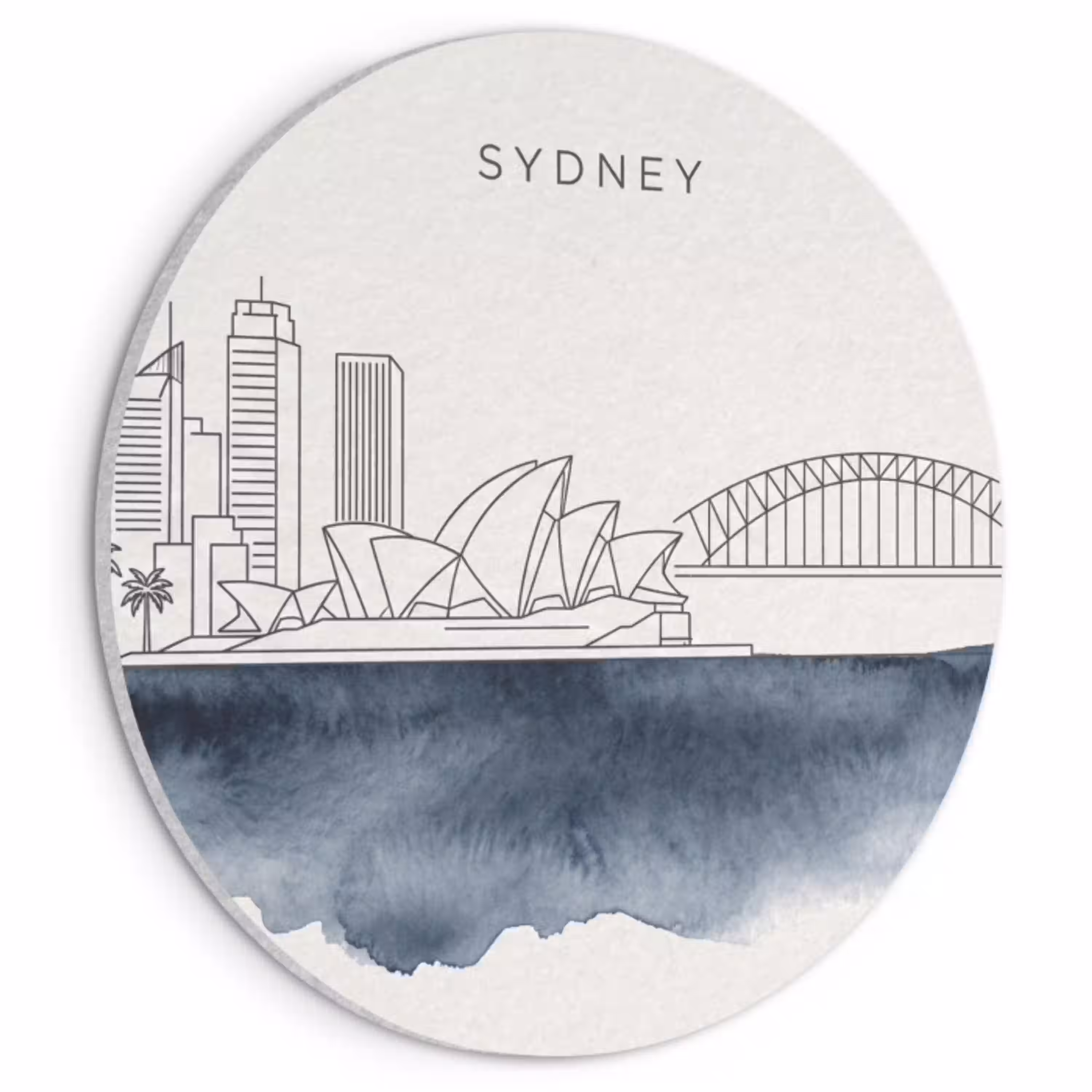 Stad - Skyline - Architectuur - Minimalistisch - Blauw Akoestische PET Vilt - Rond klein -3d