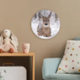 Hert - Sneeuw - Bos - Dieren - Vertederend Wandcirkel kunststof plaat 5mm dik klein -tsfeer1_kind