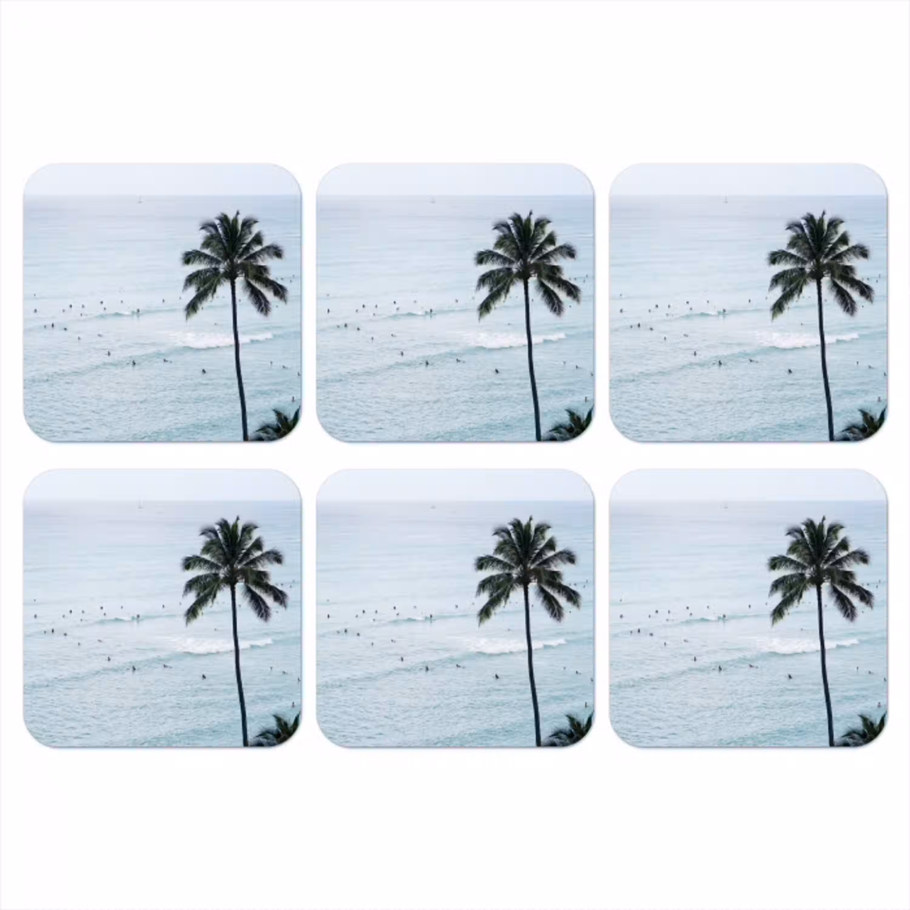 Oceaan - Palmbomen - Surfers onderzetter kurk middel -3d