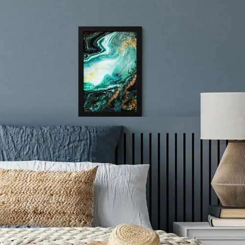 Marmerlook - Blauw - Goud - Glitter - Luxe - Marmer fotolijst zwart zonder passe partout klein -sfeer3