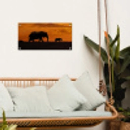 Olifanten - Savanne - Zonsondergang tuinposter los doek klein -sfeer7