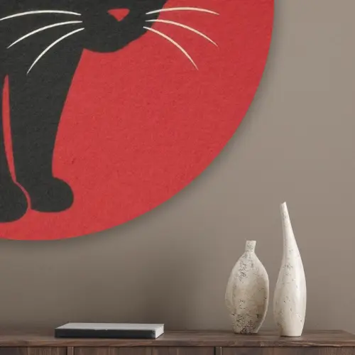 Kat - Zwart - Staart Akoestische PET Vilt - Rond klein -sfeer5_closeup