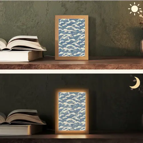 Golven - Klassiek - Blauw Light Box met kabel (Tafellamp) klein 925 -sfeer3