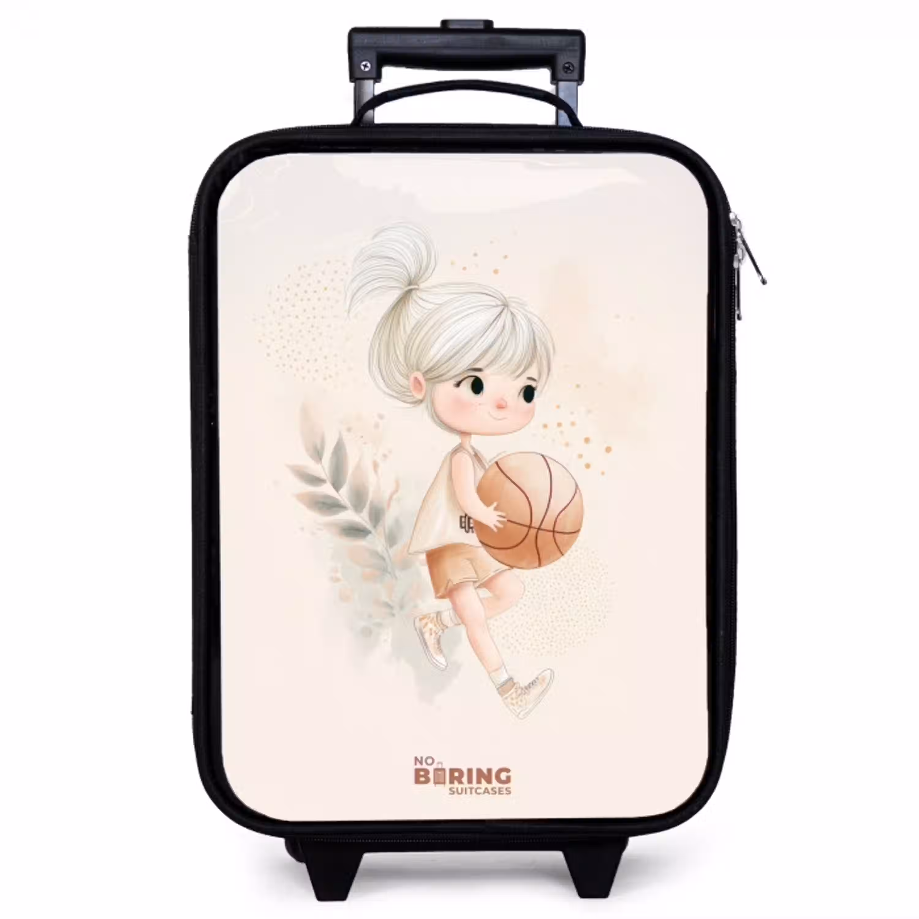 Meisje met een basketbal in neutrale kleuren. Kinderkoffer - Zwart klein -zzz_website3d