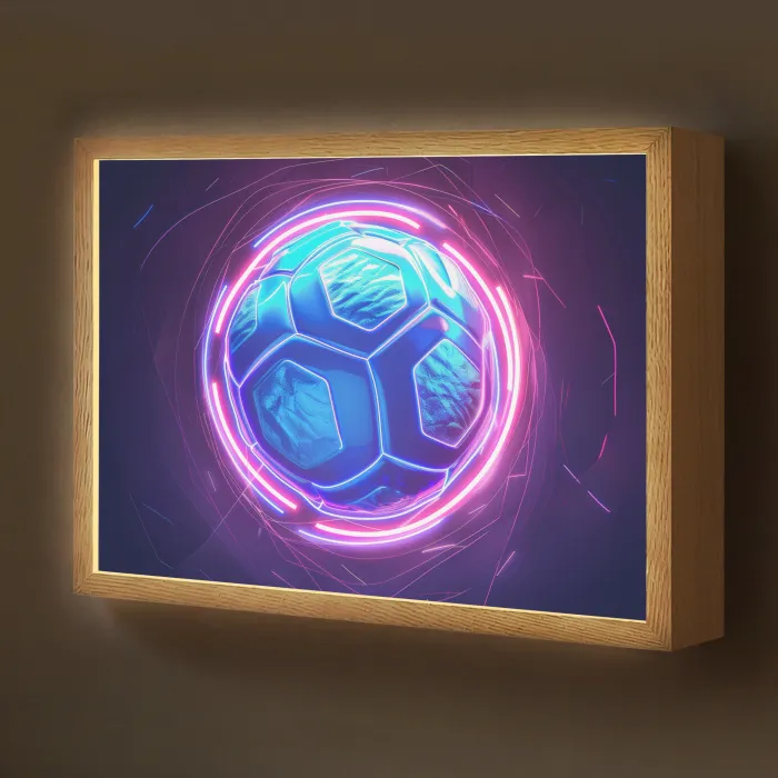 Voetbal - Sport - Blauw - Paars Light Box met batterij (Wandlamp kind) middel -z3d_website