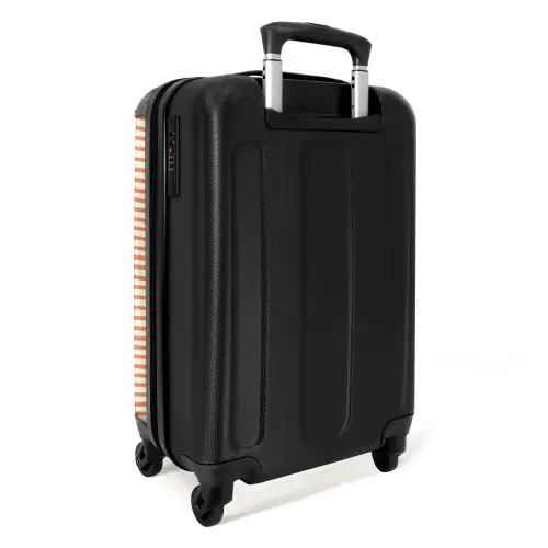 Streep patroon oranje NBS - Handbagage koffer - Kinderen Unisex middel -achterkant