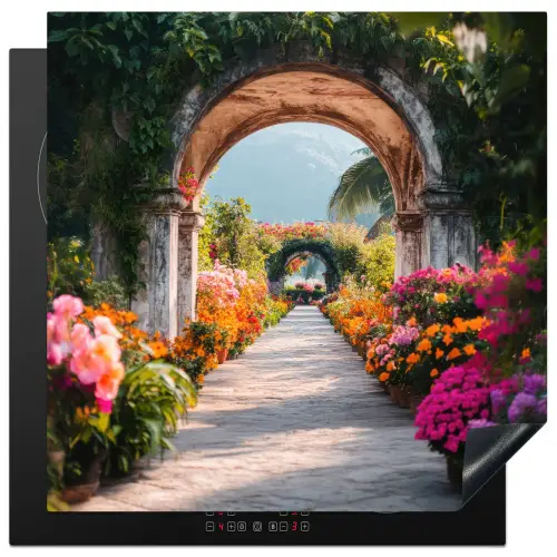 Doorkijk - Bloemen - Tropisch - Kleurrijk Inductie beschermer vinyl 3mm middel -3d