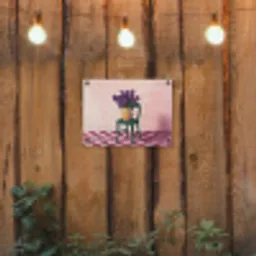 Stoel - Vaas - Bloemen - Geblokt tuinposter los doek klein -sfeer1