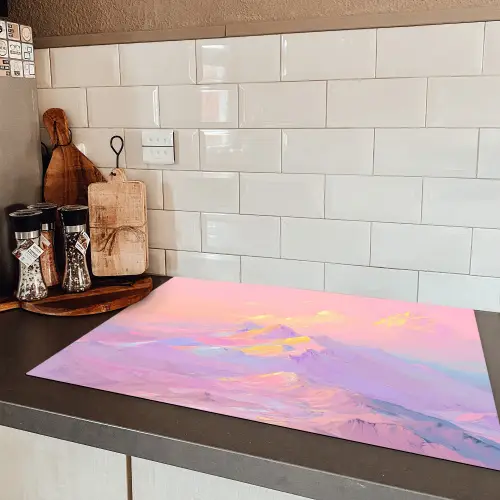 Bergtoppen - Wolken - Dromerig Inductie beschermer vinyl 3mm klein -sfeer3
