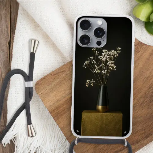 Bloembollen - Wit - Vaas - Minimalistisch Hoesje iPhone 16 Pro Max met koord klein -sfeer4