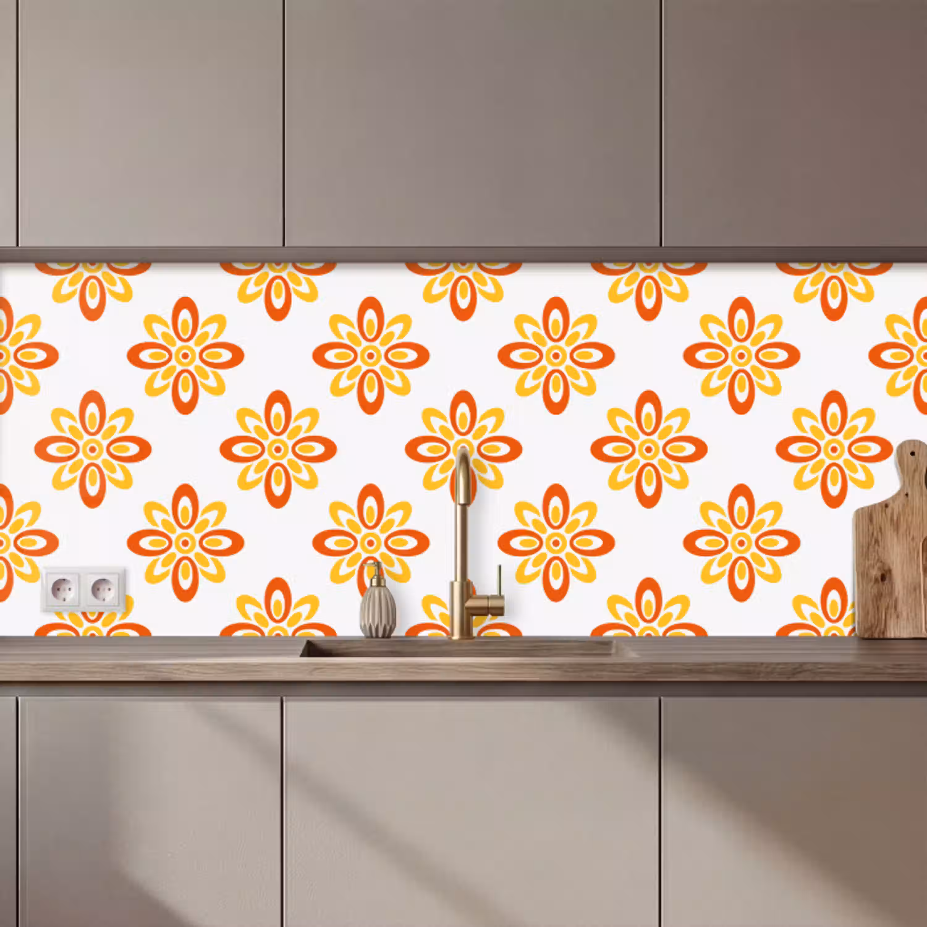 Patroon - Jaren 70 - Bloemen - Oranje keuken achterwand 2 middel 871 zz_3dshopping