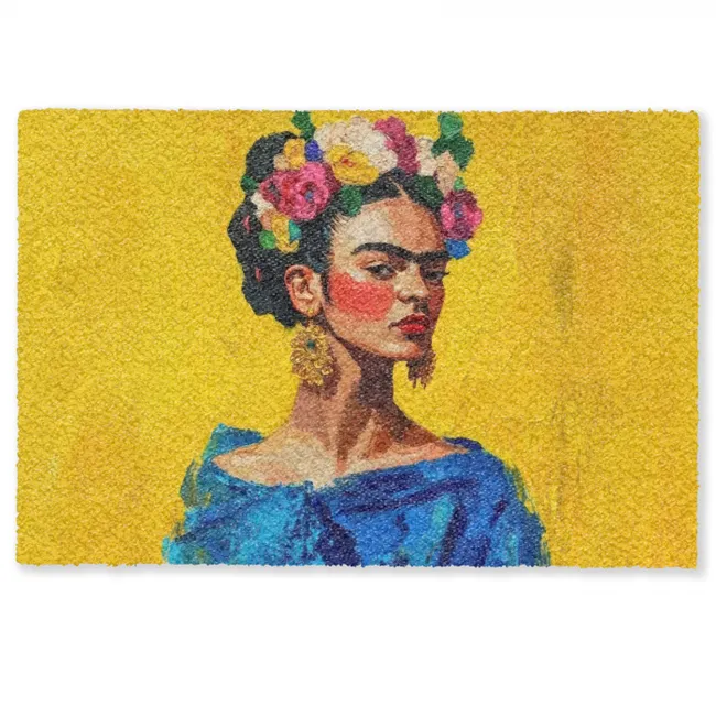 Fußmatte - Frida Kahlo - Frau - Gelb - Blau - Blumen