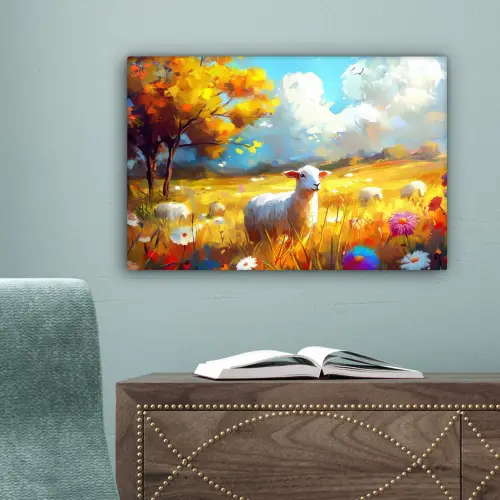 Schaap - Weide - Bloemen canvas 2cm klein -sfeer4