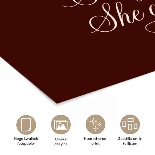 She plans she glows she achieves - Rood - Cursief poster papier klein -closeup_NL