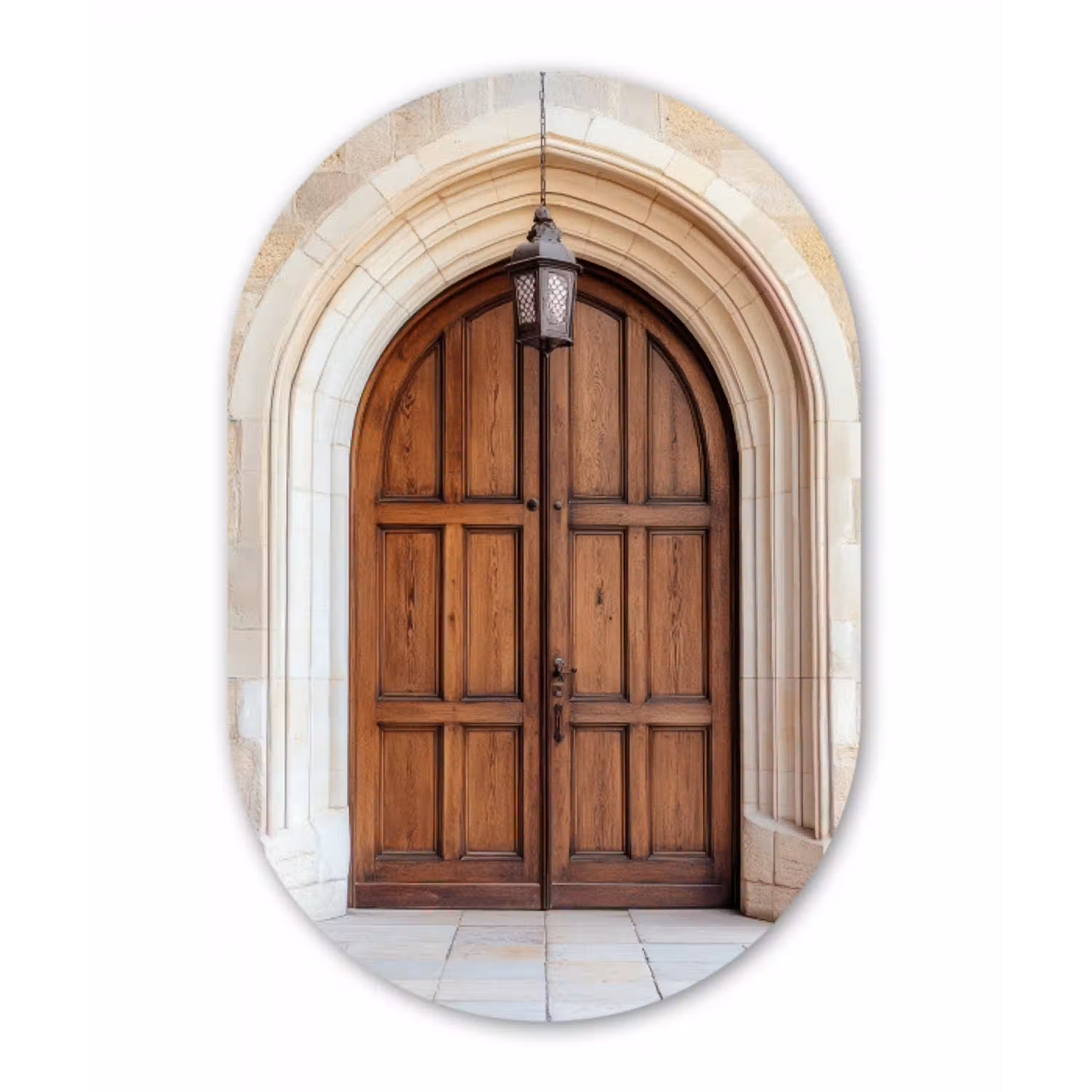 Houten - Deur - Lantaarn Wandcirkel Ovaal Glas middel -3d