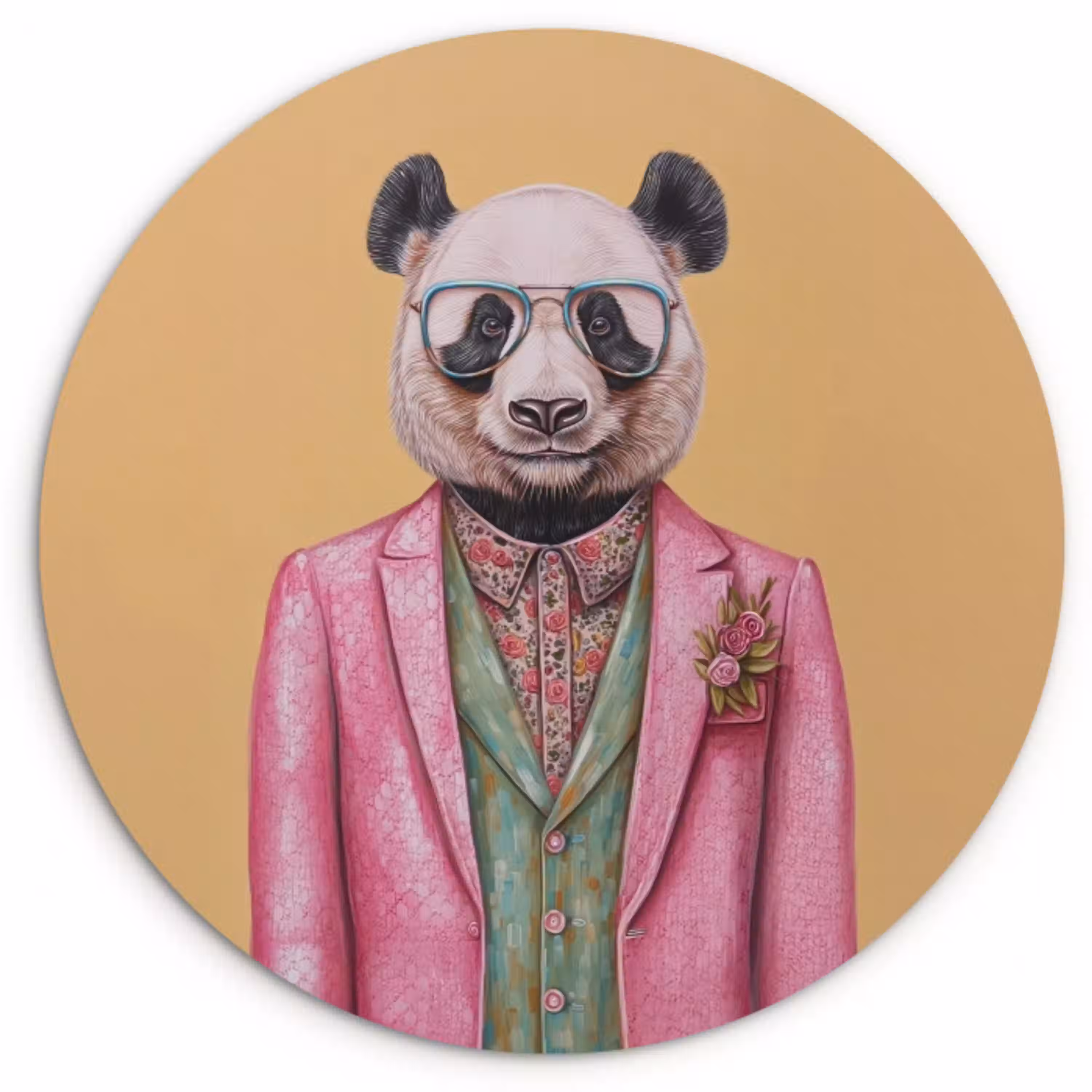 Panda - Pak - Zonnebril - Blauw Wandcirkel kunststof plaat 5mm dik klein -3d