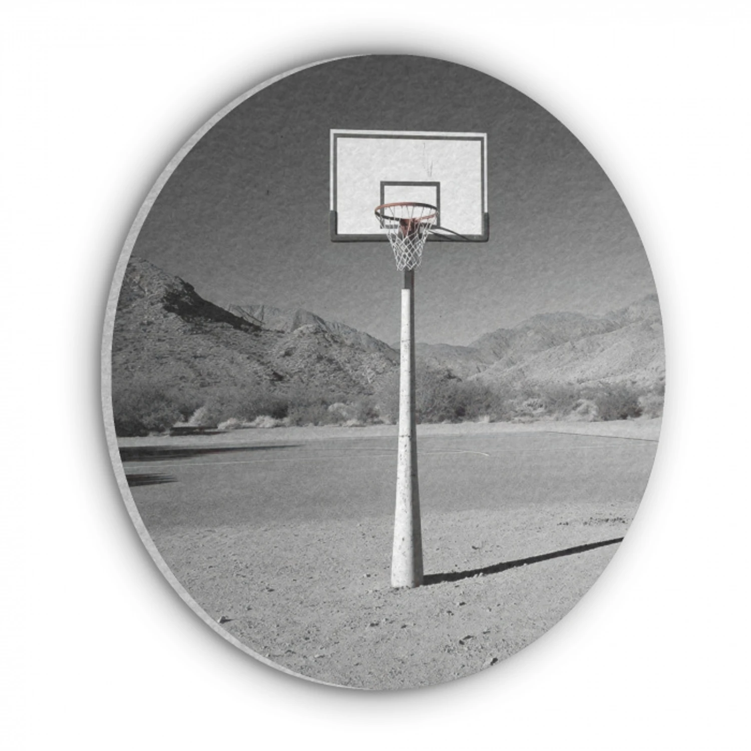 Basketbalpaal - Landschap - Zand - Wit Akoestische PET Vilt - Rond klein -3d