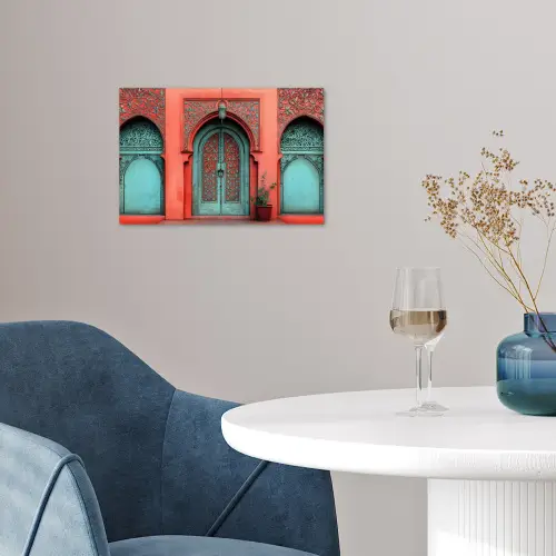 Lantaarn - Deur - Turquoise poster papier klein -sfeer3