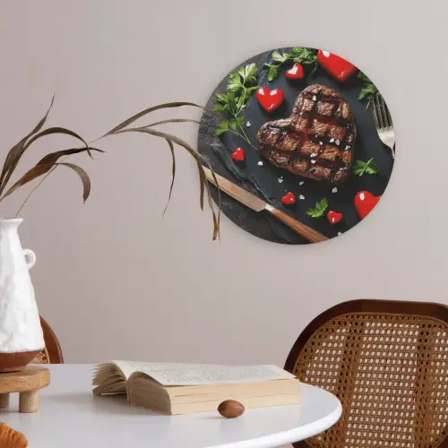 Steak - Hart - Bestek Akoestische PET Vilt - Rond klein -sfeer3