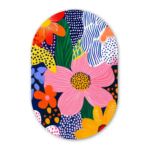 Kleurrijk - Bloemen - Abstract - Stippen Wandcirkel Ovaal Glas middel -3d