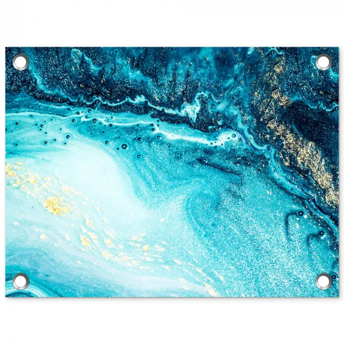 Marmerlook - Blauw - Goud - Luxe - Glitter - Marmer tuinposter los doek klein -3d
