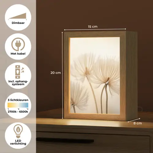 Bloemen - Beige - Natuur Light Box met kabel (Tafellamp) klein -USP_NL