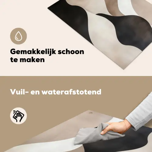 Golven - Abstract - Beige Inductie beschemer met haakjes klein -ky-schoon-nl