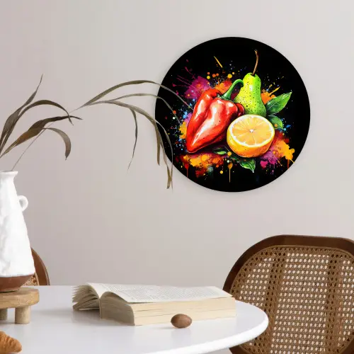 Paprika - Peer - Citroen - Graffiti - Verf - Abstract Wandcirkel kunststof plaat 5mm dik klein -sfeer4