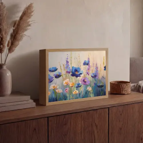 Zomers - Wilde bloemen - Penseelstreken Light Box met batterij (Wandlamp) middel -sfeer2