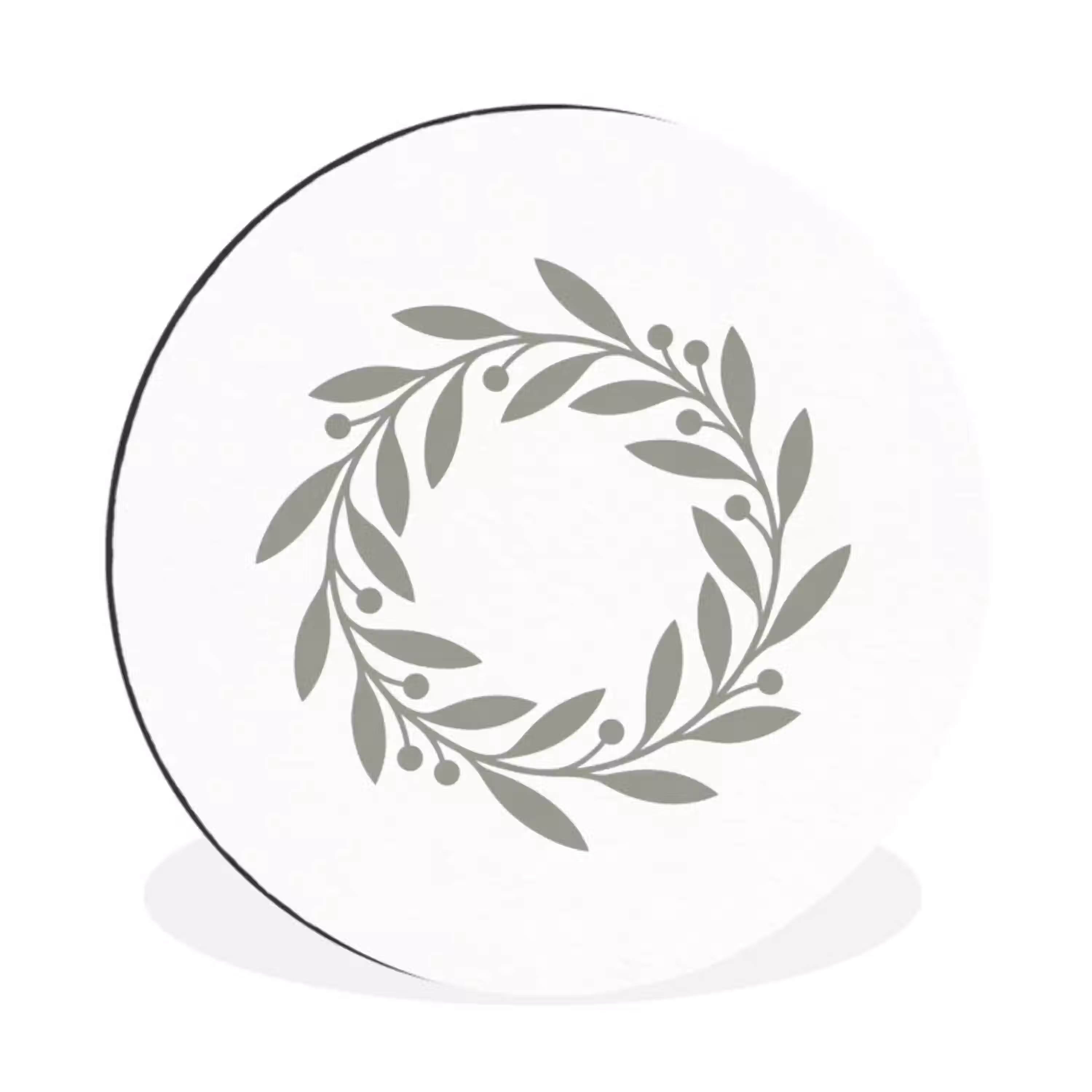 Krans - Bladeren - Natuur - Minimalistisch - Grijs Wandcirkel aluminium klein -3d
