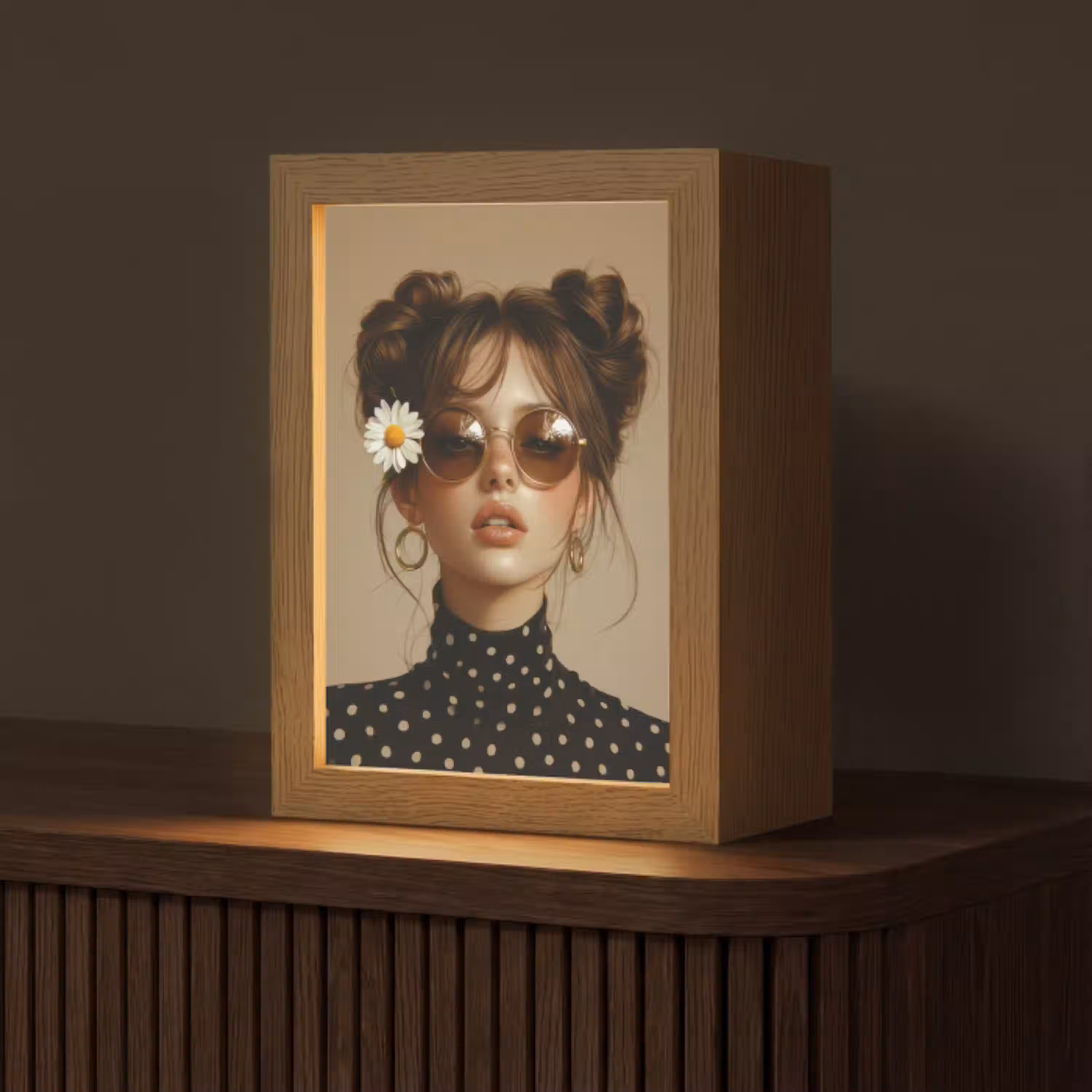 Vrouw - Beige - Bloem - Modern - Portret Light Box met kabel (Tafellamp) klein -z3d_website