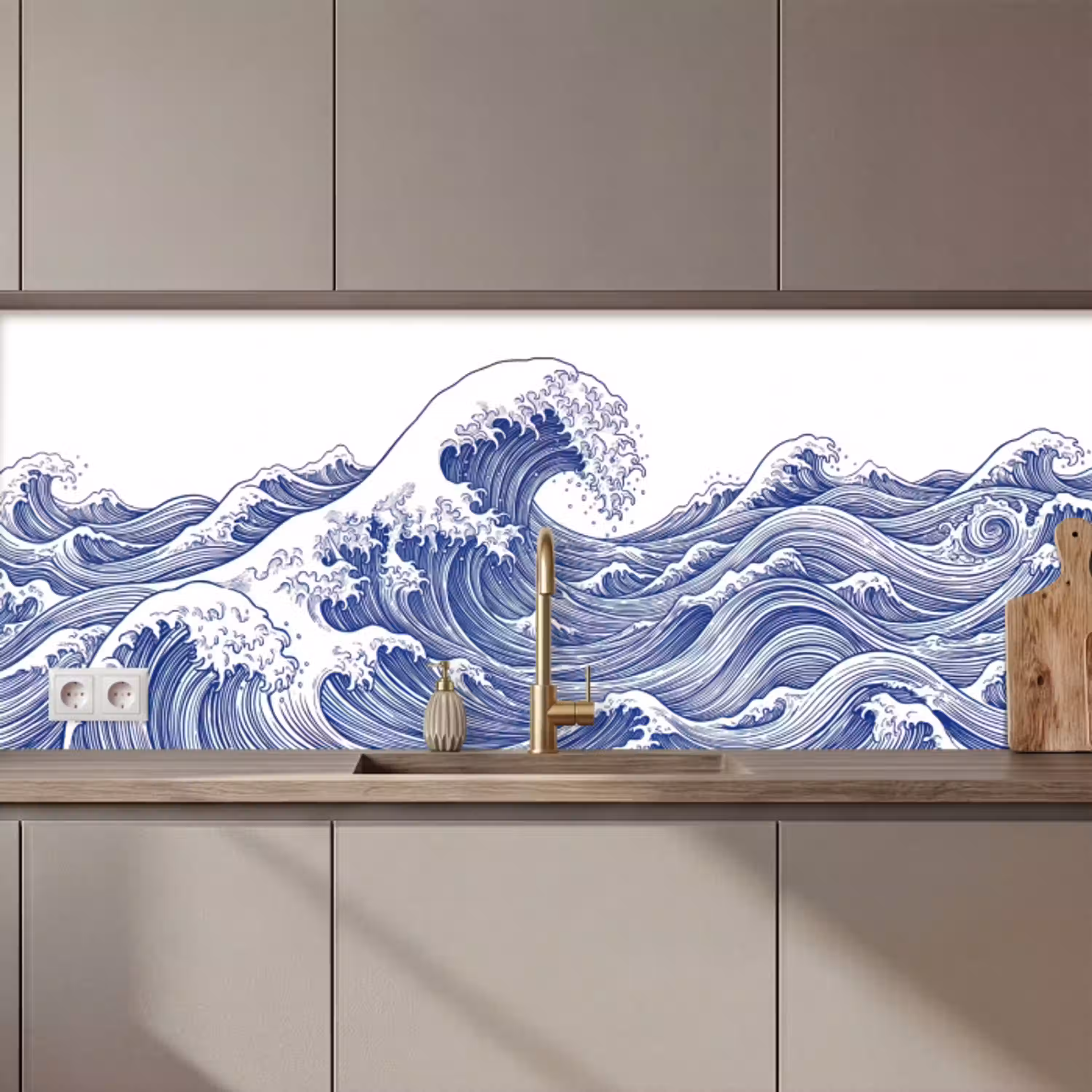 Golf - Japans - Zee - Illustratie - Blauw keuken achterwand 2 middel zz_3dshopping
