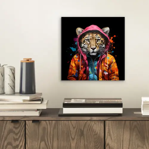 Graffiti - Luipaard - Zwart - Jas aluminium wit klein -sfeer1