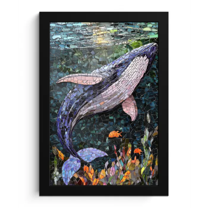Mozaïek - Walvis - Koraal - Water fotolijst zwart zonder passe partout klein -3d