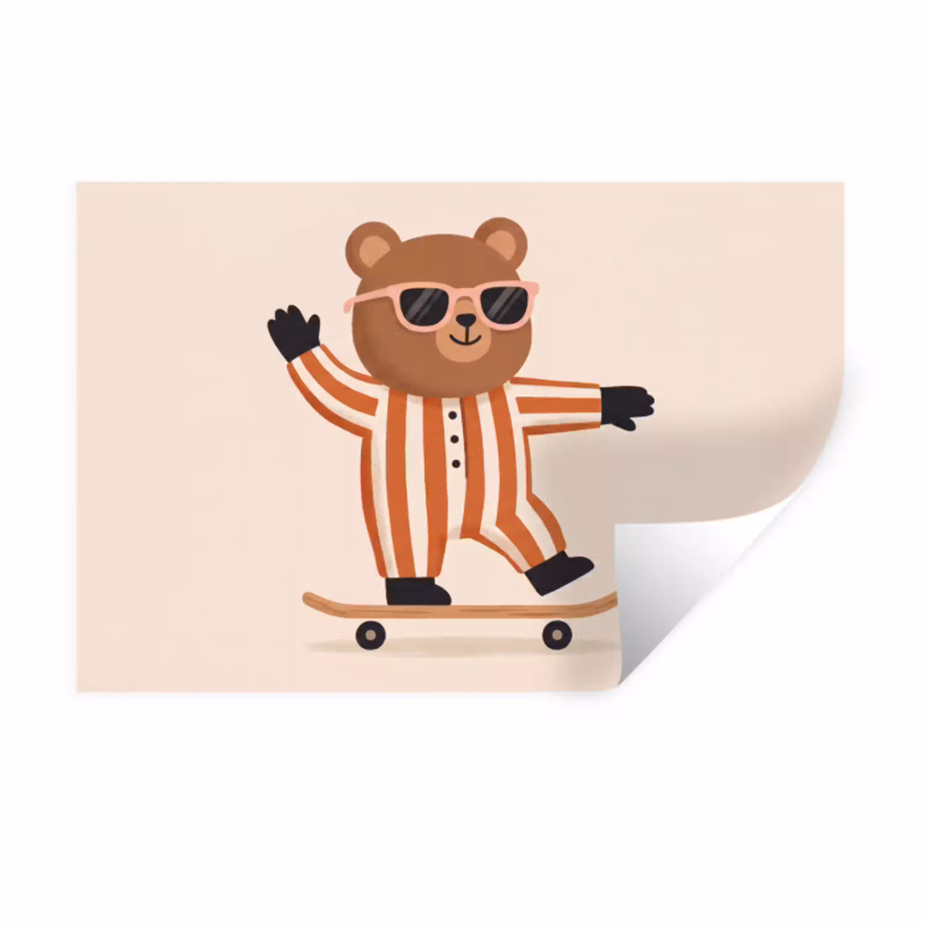 Dieren - Skateboard - Spel - Cartoon - Roze Muursticker klein -3d
