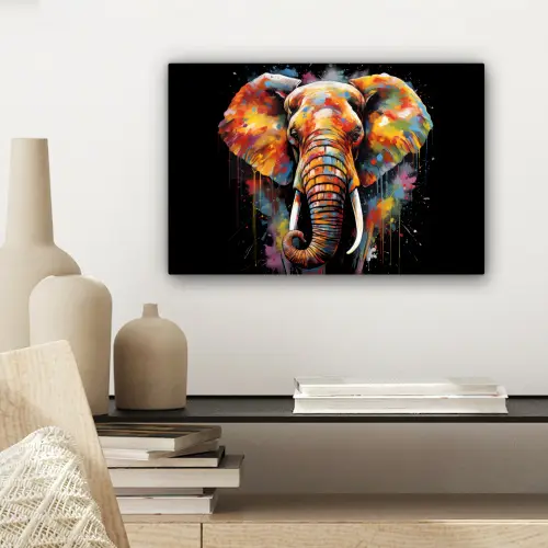 Olifant - Graffiti - Zwart - Dieren - Kleuren canvas 2cm klein -sfeer6