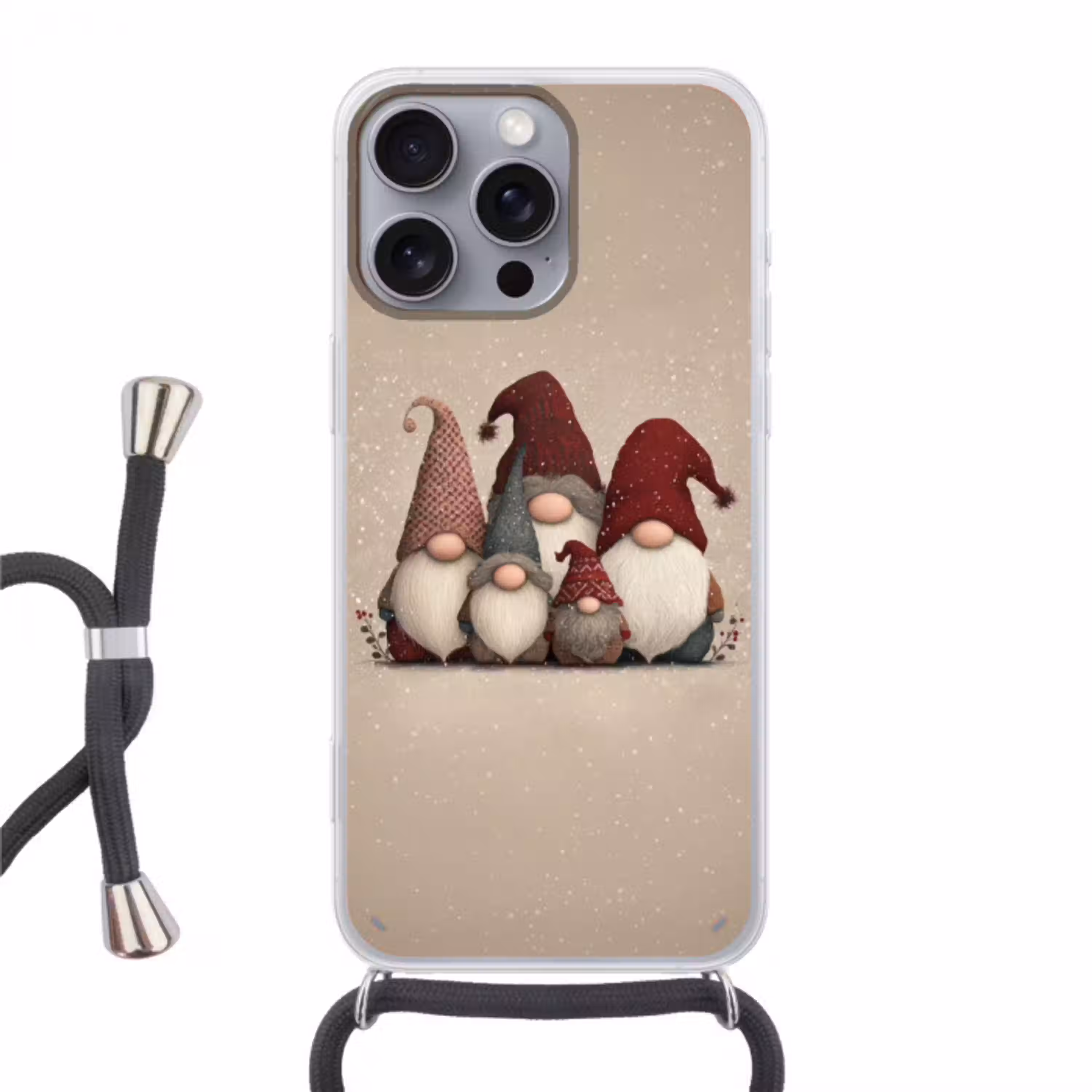 Kabouters - Kerst - Sneeuw - Puntmutsen Hoesje iPhone 16 Pro Max met koord klein -3d