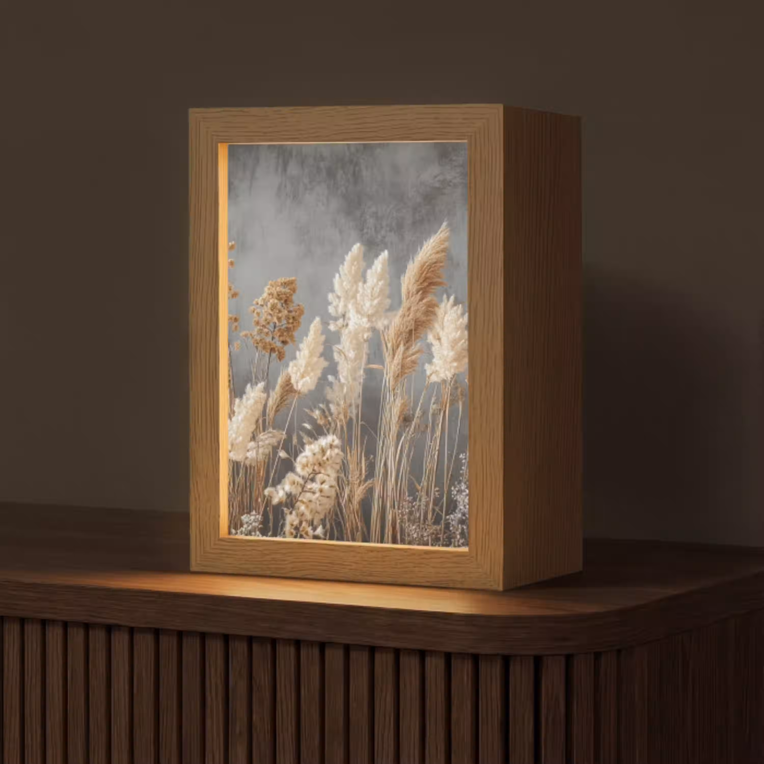 Gedroogde Veldbloemen - Grijs - Beton Light Box met kabel (Tafellamp) klein -z3d_website