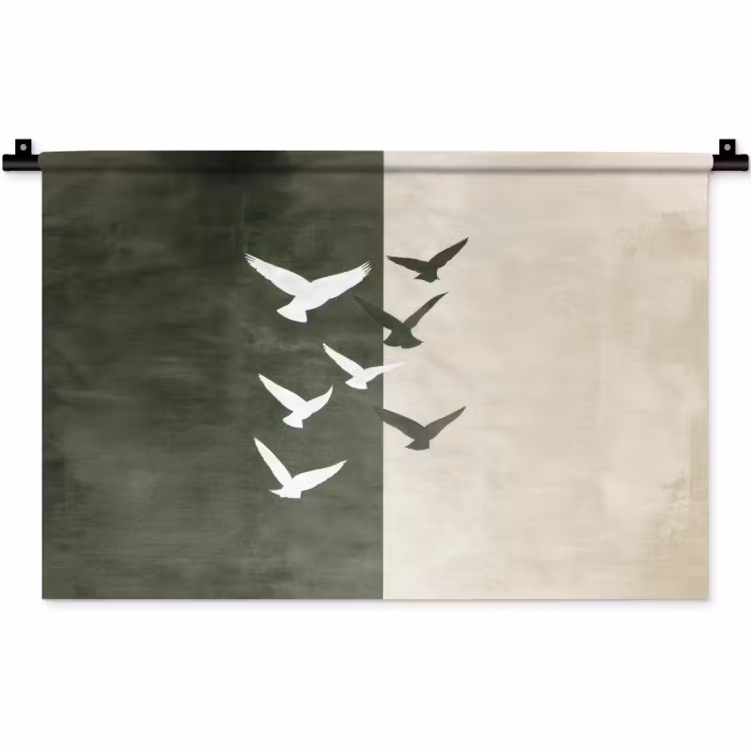 Wandkleed - Japandi - Vogel - Groen