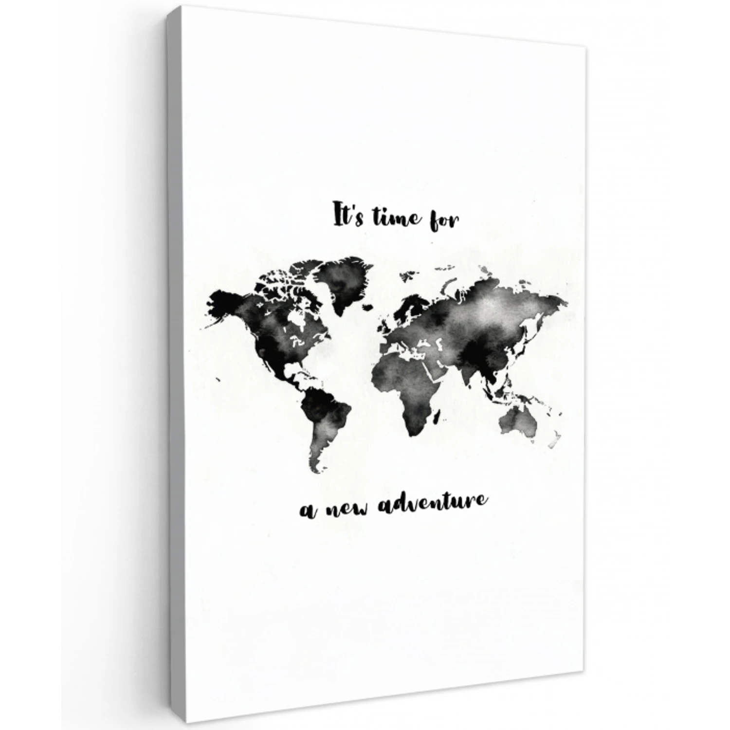 Avontuur - Quote - Wereldkaart - Zwart Tuinposter op houten frame 2 cm dik middel -3d